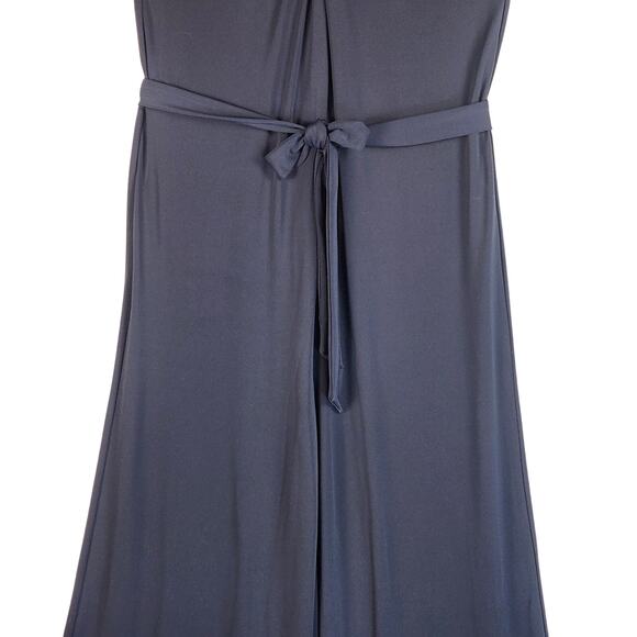 Ann Taylor Jumpsuit Halter Wide Leg WMNS L Navy Blue Sleeveless Tie Waist EUC - Picture 5 of 16